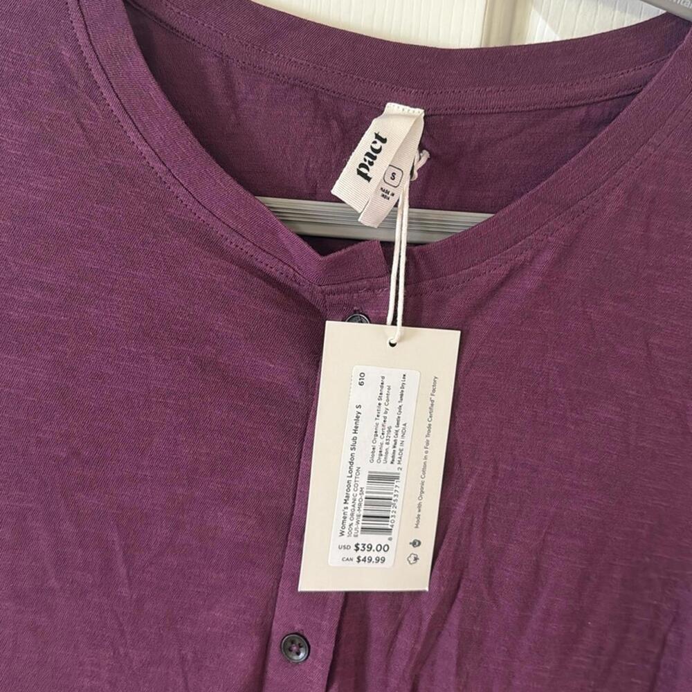 Pact maroon london slub henley tee small organic cotton - Picture 2 of 2